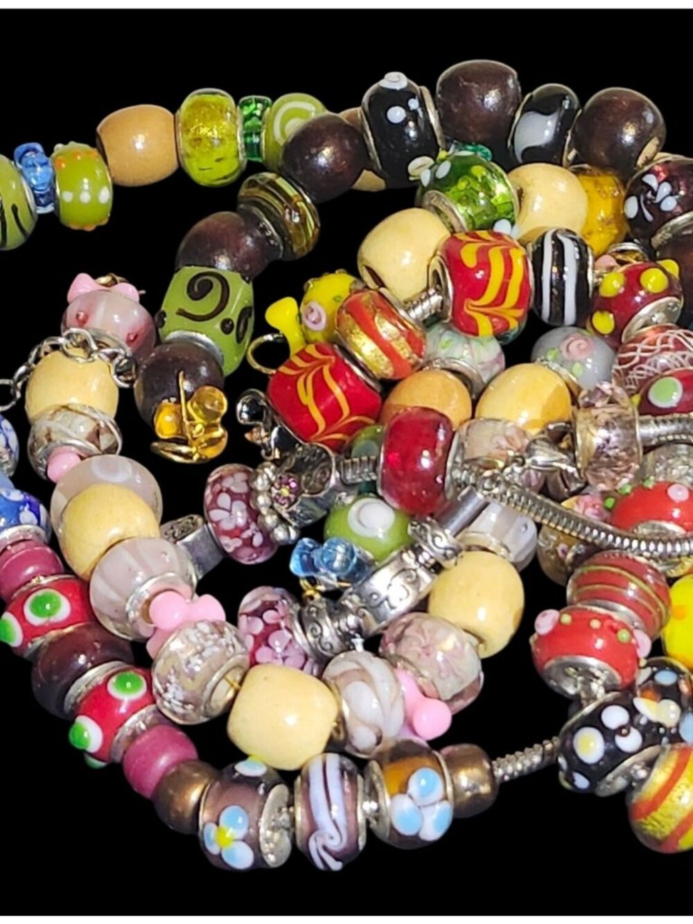 Murano Style Glass Bead Bracelets Set Of 7  925 Sterling Silver 7 & 8 Inches  Mu